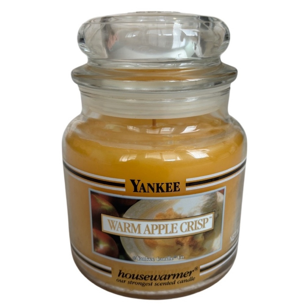 Yankee Candle Jar Warm Apple Crisp Vintage Black Band Gold Tan Yellow 14.5 Oz
